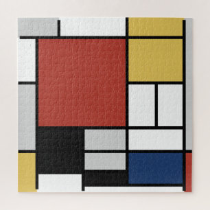Quebra-cabeça Mondrian Painting Red Plane Yellow Black Cinza Blu