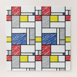 Quebra-cabeça Mondrian Scribbles Minimalist De Stijl Modern Art