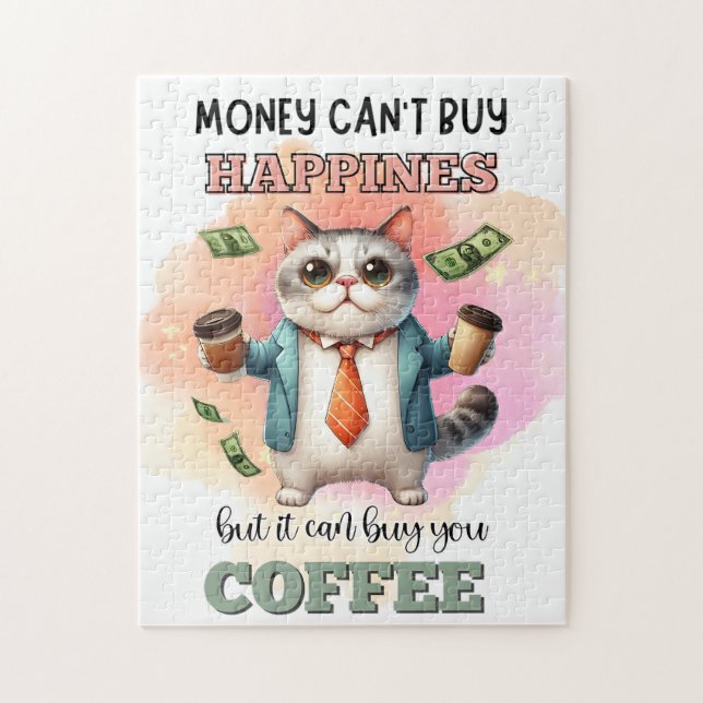 Quebra-cabeça Money Can't Buy Happiness Funny Cat Lover Gift  (Vertical)