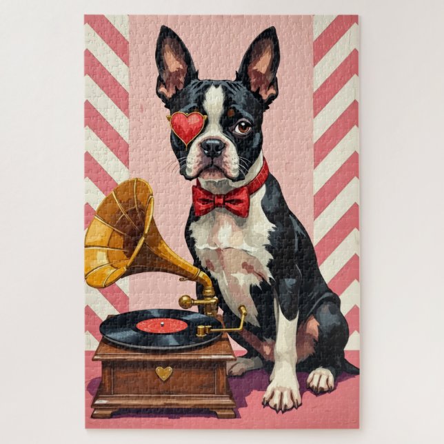 Quebra-cabeça Monóculo de Dia dos Namorados do Boston Terrier El (Vertical)