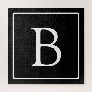Quebra-cabeça Monograma Clássico Simples Preto com texto bran