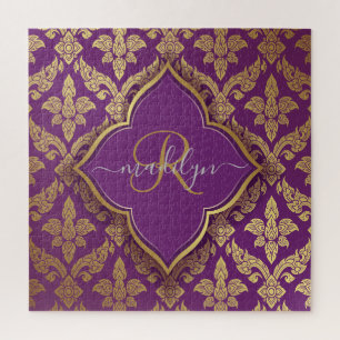 Quebra-cabeça Monograma da Fleur Dourada Roxo
