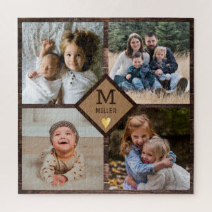 Quebra-cabeça Monograma de Colagem de Fotos da Família Rustic B