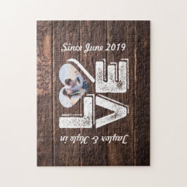 Quebra-cabeça Monograma de Foto do Coração em Woodland Rústica