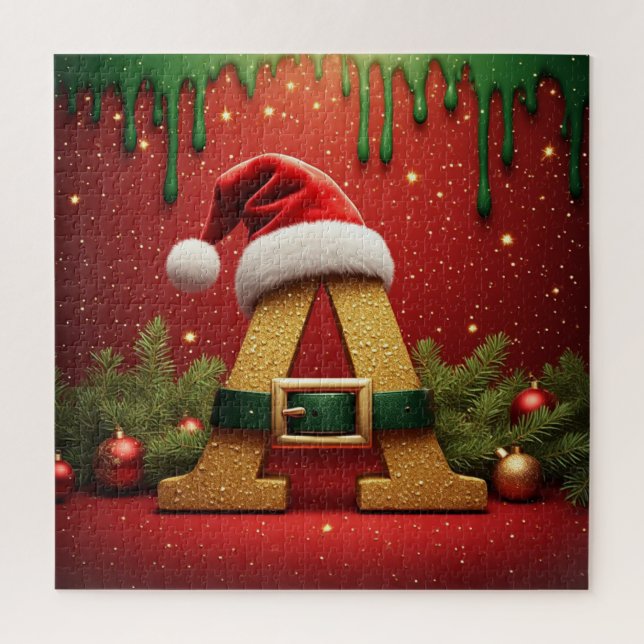 Quebra-cabeça Monograma de Papai Noel A Para Presentes de Natal (Vertical)