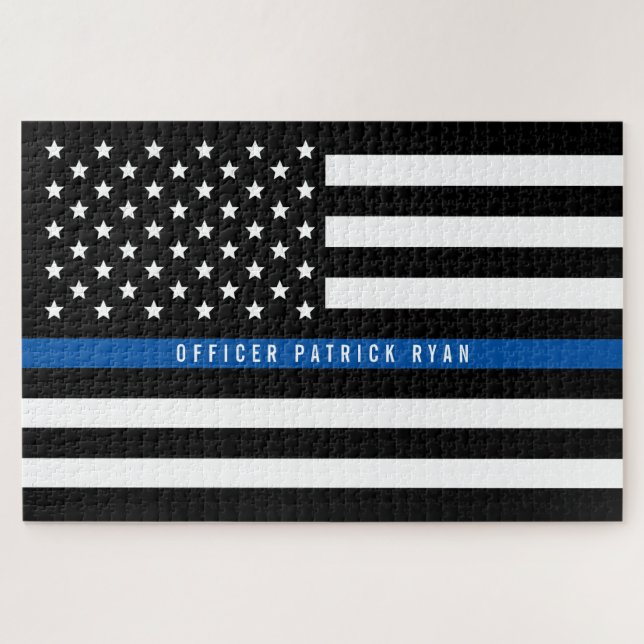 Quebra-cabeça Monograma fino da polícia da bandeira americana de (Horizontal)