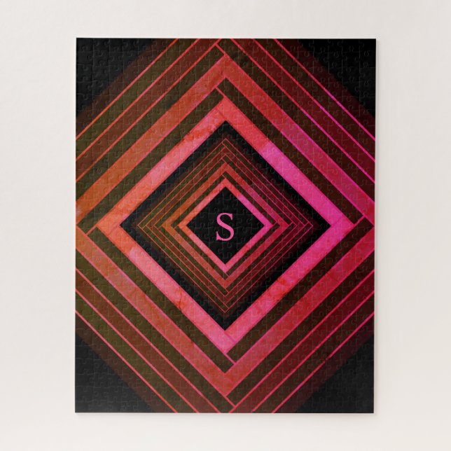 Quebra-cabeça Monograma Geométrico Rosa Russo dos Quadrados Mode (Vertical)