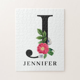 Quebra-cabeça Monograma J de alfabeto floral personalizado