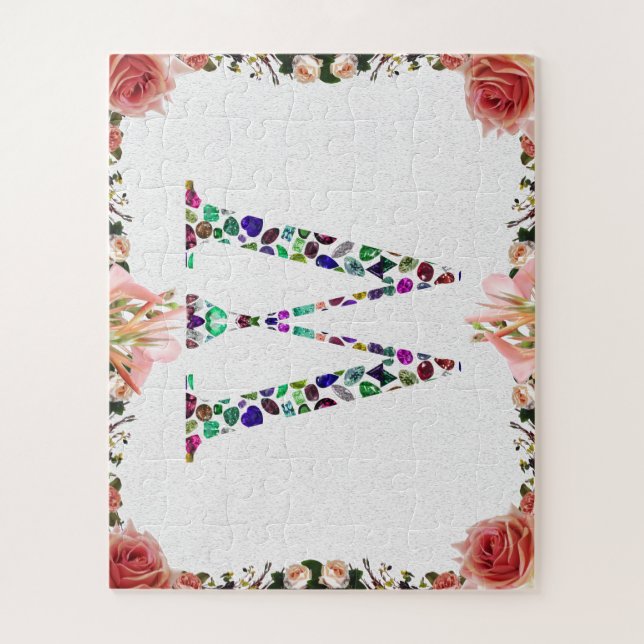 Quebra-cabeça Monograma - Letra W - Gemstone Design inicial (Vertical)