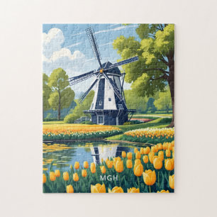 Quebra-cabeça Monograma Personalizado de Windmills Holandeses