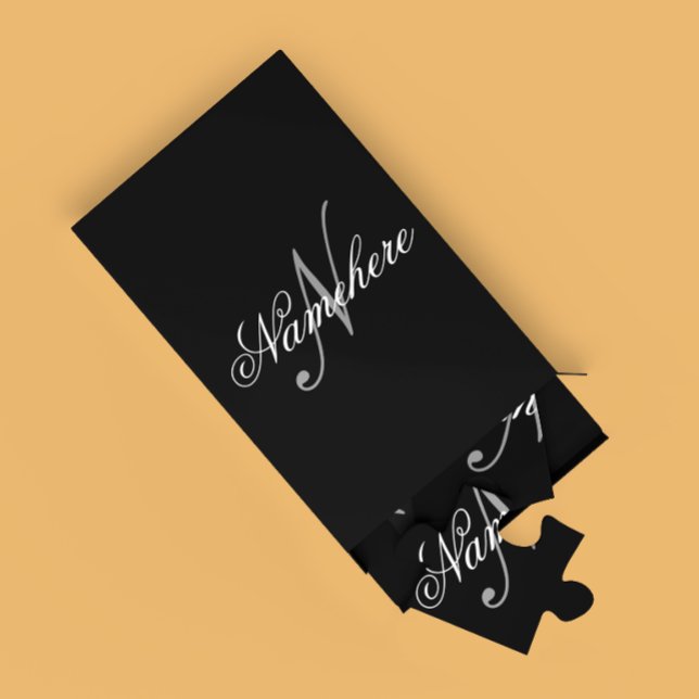 Quebra-cabeça Monograma Personalizado Único de Nomes Preto e Bra (Criador carregado)