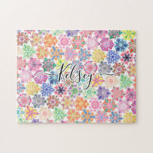 Quebra-cabeça Monogramas Coloridos Boho Mandala Padrão Adicionar