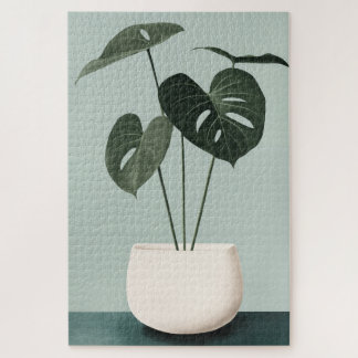 Quebra-cabeça Monstera em um Pote Branco