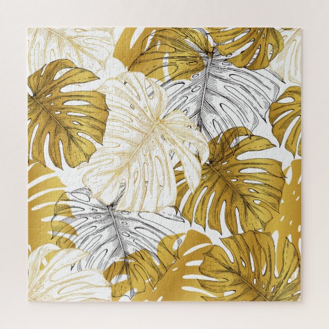Quebra-cabeça Monstera Leaves: Ouro Branco (Vertical)