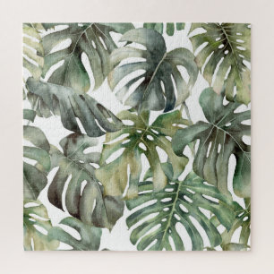 Quebra-cabeça Monstera Tropical Grande Padrão de Aquarela