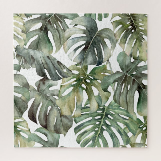 Quebra-cabeça Monstera Tropical Grande Padrão de Aquarela (Vertical)