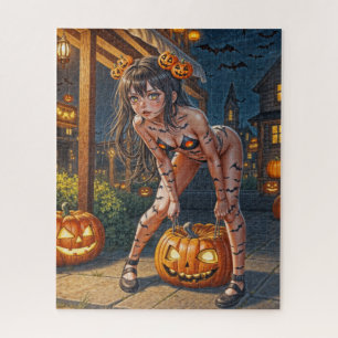 Quebra-cabeça Monstro de Halloween Jack-o-Lantern & Garota Vixe