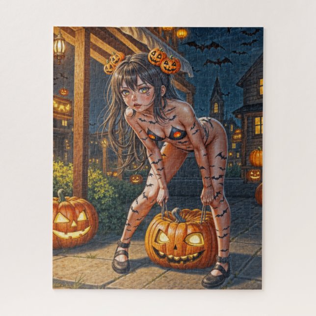 Quebra-cabeça Monstro de Halloween Jack-o-Lantern & Garota Vixe  (Vertical)