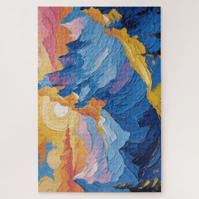 Quebra-cabeça Montañas al amanecer con resplandor (Vertical)