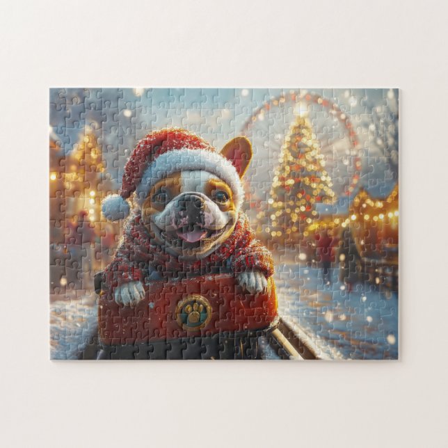 Quebra-cabeça Montanha-russa de Cachorro Bull Terrier Natal (Horizontal)