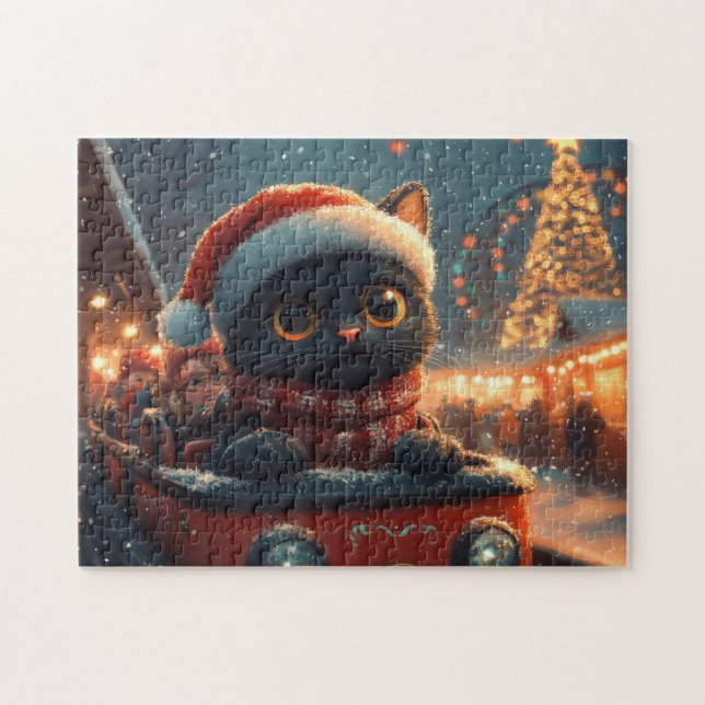 Quebra-cabeça Montanha Russa de Gato Preto de Natal (Horizontal)