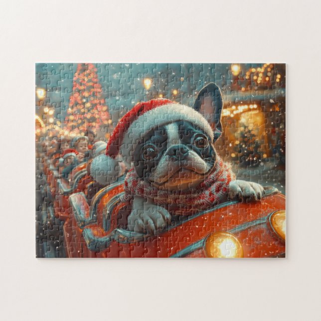 Quebra-cabeça Montanha-russa de Natal do Cão Boston Terrier (Horizontal)