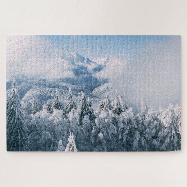 Quebra-cabeça Montanhas Cobertas de Neve Árvores Inverno Naturez (Horizontal)