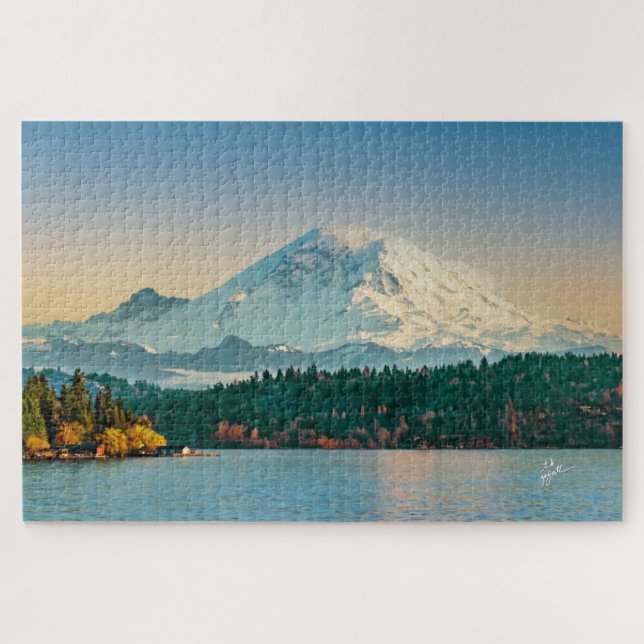 Quebra-cabeça Monte Rainier & Lake Washington Sunset Fine Art (Horizontal)
