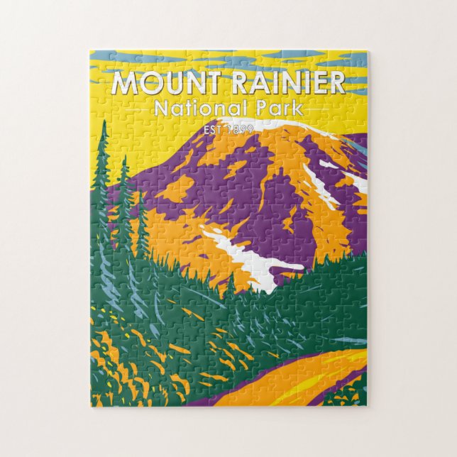 Quebra-cabeça Monte Rainier National Park Washington Retro (Vertical)