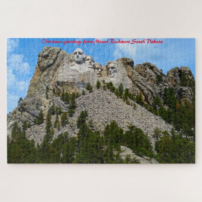 Quebra-cabeça Monte Rushmore Dakota do Sul. Saudações de Natal (Horizontal)