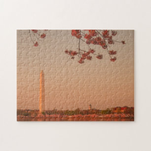 Quebra-cabeça Monumento de Washington Sakura no por do sol