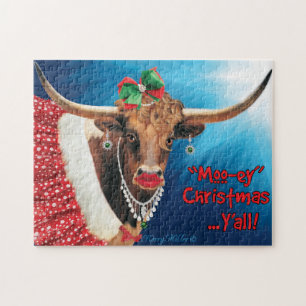 Quebra-cabeça "MOO"-ey Christmas, Longhorn Cow