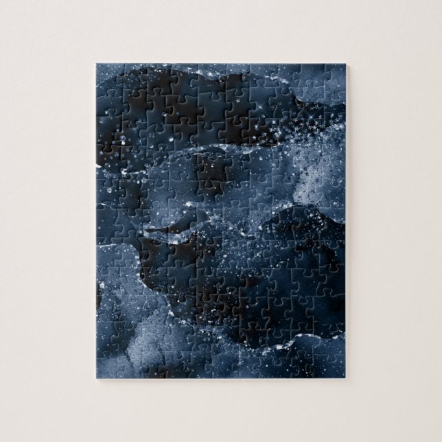 Quebra-cabeça Moody Agate | Marinho Denim Steel Blue Faux Glitte (Vertical)