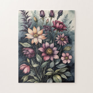 Quebra-cabeça Moody Vintage Botanical Watercolor Floral Pattern