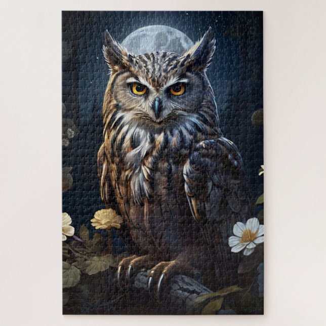 Quebra-cabeça Moonlight Owl vigiando a escuridão (Vertical)