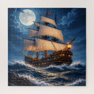 Quebra-cabeça Moonlight Ship Puzzle – Ocean Night Jigsaw