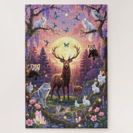 Quebra-cabeça Moonlit Enchanted Forest Puzzle – Stag, Wolves, Bu