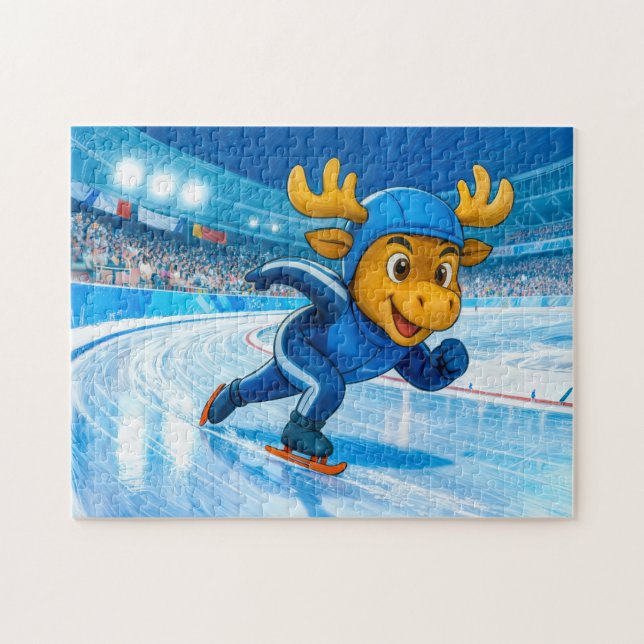 Quebra-cabeça Moose Speed Skating on a Frozen Ice Track (Horizontal)