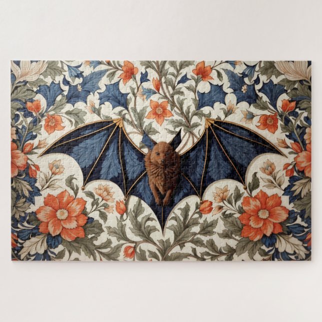 Quebra-cabeça Morcego Voador Floral Inspirado em William Morris (Horizontal)