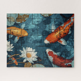 Quebra-cabeça Mosaic Art Koi Fish Pond illustration design