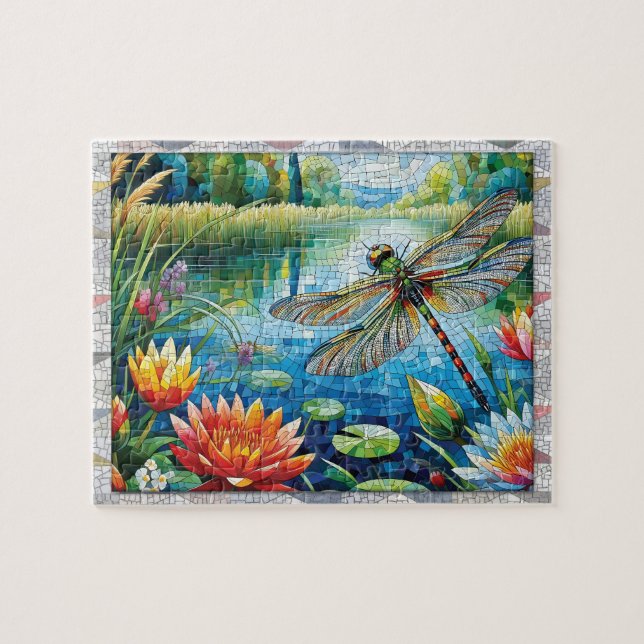 Quebra-cabeça Mosaico de Libélula, Flores, Azulejos, Presente,  (Horizontal)