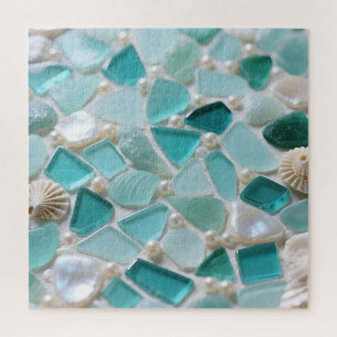Quebra-cabeça Mosaico de Vidro Marinho Charme Costeiro Turquesa