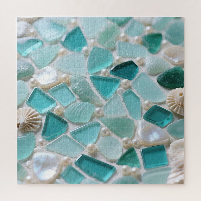 Quebra-cabeça Mosaico de Vidro Marinho Charme Costeiro Turquesa (Vertical)