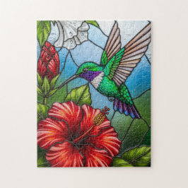 Quebra-cabeça Mosaico Floral de Jardim de Beija-flor em Vidro