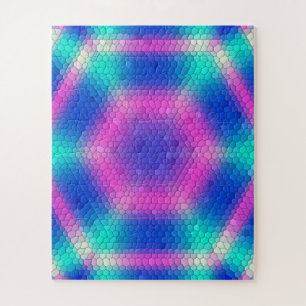 Quebra-cabeça Mosaico Hexágono Rosa com Gradação Azul