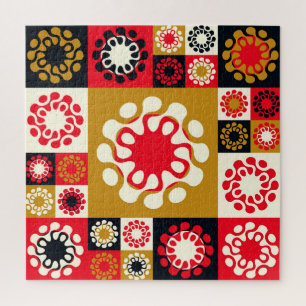 Quebra-cabeça Mosaico Vermelho Dourado asiático, Estilo Étnico.