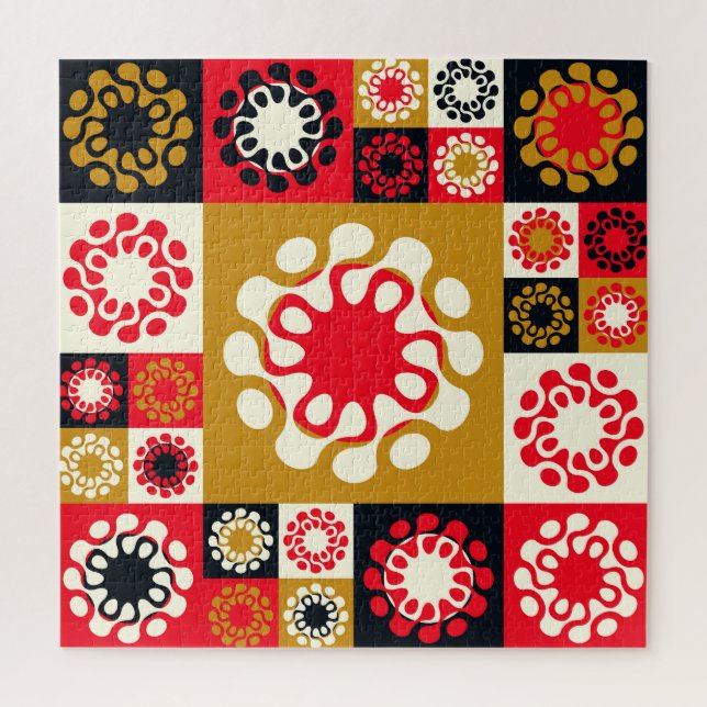 Quebra-cabeça Mosaico Vermelho Dourado asiático, Estilo Étnico. (Vertical)