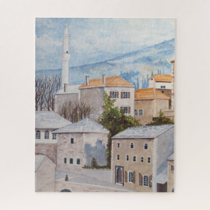 Quebra-cabeça Mostar, Bósnia - Pintura de Townscape Acrílico