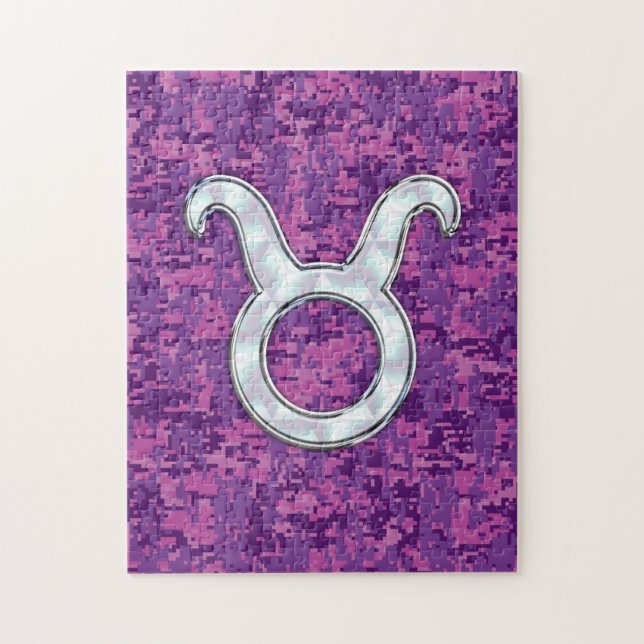 Quebra-cabeça Mother of Pearl Taurus Zodiac Sign on Digital Camo (Vertical)