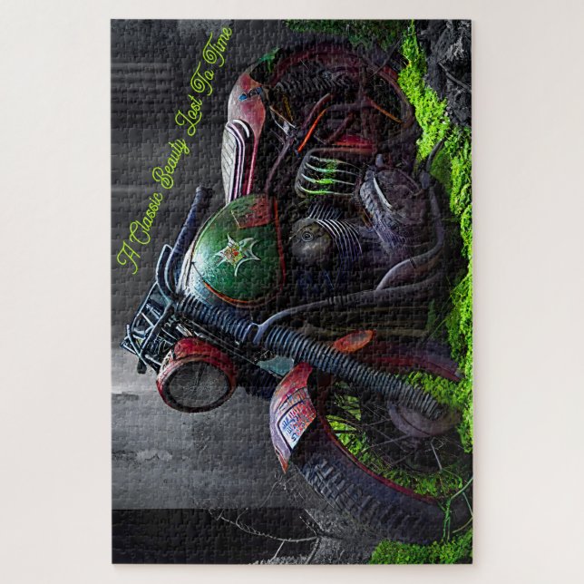 Quebra-cabeça Moto abandonada e ferrugente deixada em decadência (Vertical)